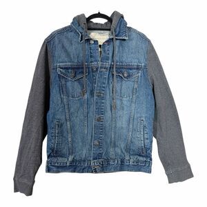 Aeropostale Men's Medium Wash Streetwear Trucker Denim Hoodie Jacket Size Large